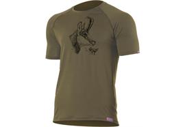 Lasting Kurzarmshirt Merino light mit Gams Motiv, 160g, Men, olive - Grösse 3XL