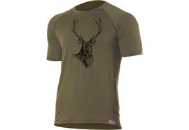 Lasting Kurzarmshirt Merino light mit Hirsch Motiv, 160g, Men, olive