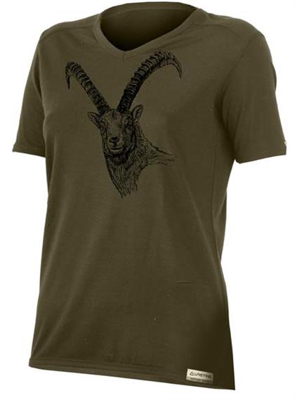 Lasting Kurzarmshirt Merino light mit Steinbock Motiv, 160g, Women, olive - Grösse XL